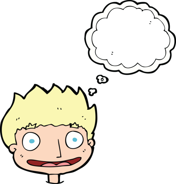 Bir insan tarafından çizilmiş düşünce balonu olan mutlu çocuk çizgi filmi.