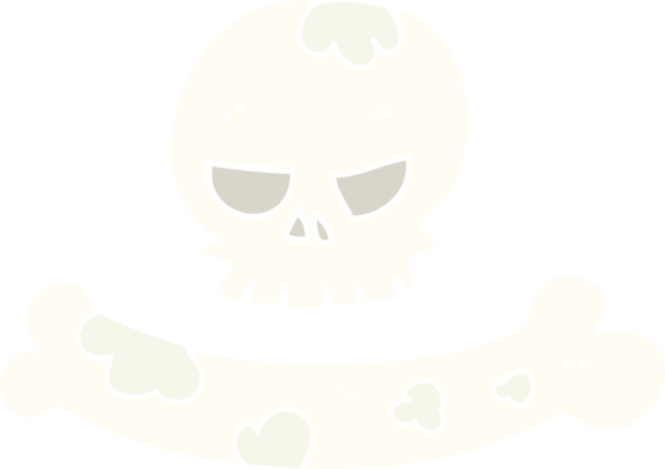 Bir insan tarafından çizilmiş kafatası ve kemik sembolünün düz renk çizimi