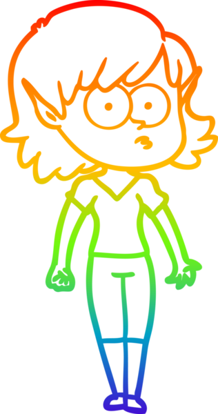 Gökkuşağı gradyan çizgi çizimi bir insan tarafından çizilmiş bir elf kızı