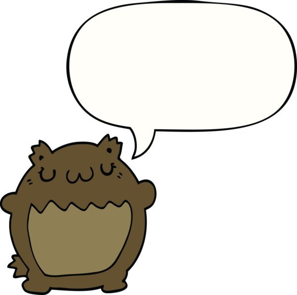 Bir insan tarafından çizilmiş konuşma balonlu çizgi film ayısı.