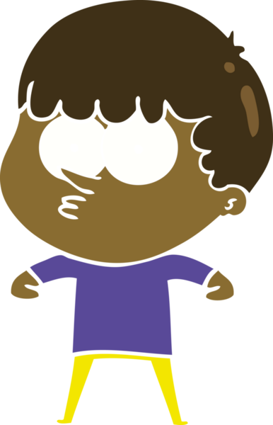 Düz renkli çizgi film meraklısı çocuk bir insan tarafından çizilmiş.