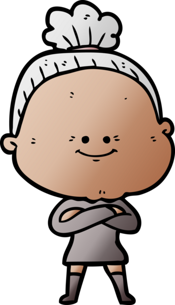 Bir insan tarafından çizilmiş mutlu yaşlı kadın çizgi filmi.