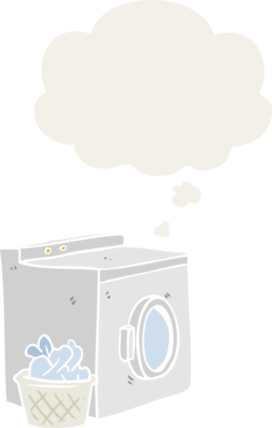 insan tarafından çizilmiş düşünce baloncuklu çizgi film çamaşır makinesi.