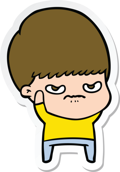 Bir insan tarafından çizilmiş kızgın bir çizgi film çocuğunun çıkartması.