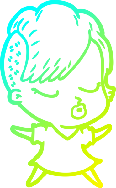 Bir insan tarafından çizilmiş soğuk gradyan çizgi film karakteri güzel hippi kız.