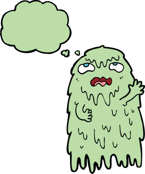 Düşünce baloncuğu insan tarafından çizilmiş iğrenç bir çizgi film hayaleti.