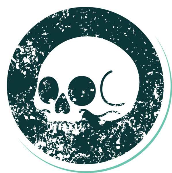 Bir insan tarafından çizilmiş bir kafatasının sembolik dövmeli görüntüsü.