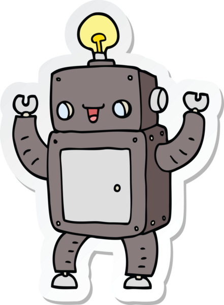 Bir insan tarafından çizilmiş mutlu robotun çıkartması.