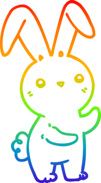 Gökkuşağı gradyan çizgisi. Bir insan tarafından çizilmiş şirin bir tavşan çizimi.