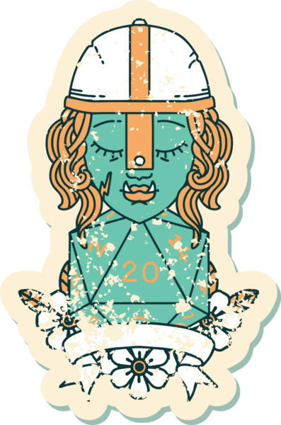 Retro Dövme Tarzı Yarı Ork Dövüşçüsü Bir insan tarafından çizilmiş doğal yirmi zar atışıyla