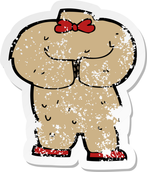 Bir insan tarafından çizilmiş oyuncak ayı vücudunun gerilimli retro yapıştırması.