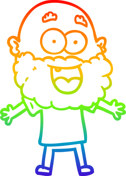 Karikatür çizen gökkuşağı gradyan çizimi. Bir insan tarafından çizilmiş sakallı çılgın mutlu adam.