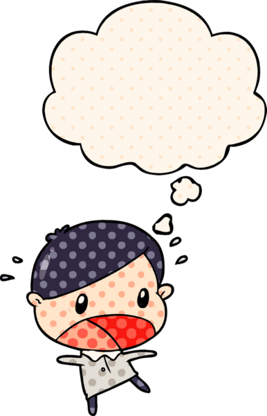Çizgi roman tarzında bir insan tarafından çizilmiş düşünce baloncuğuyla şok olmuş bir adam.