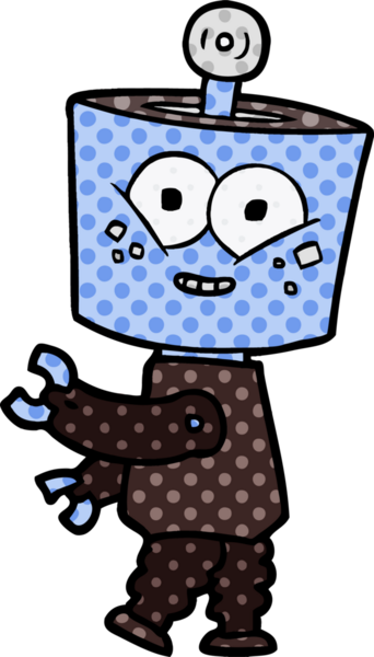 Bir insan tarafından çizilmiş mutlu çizgi film robotu