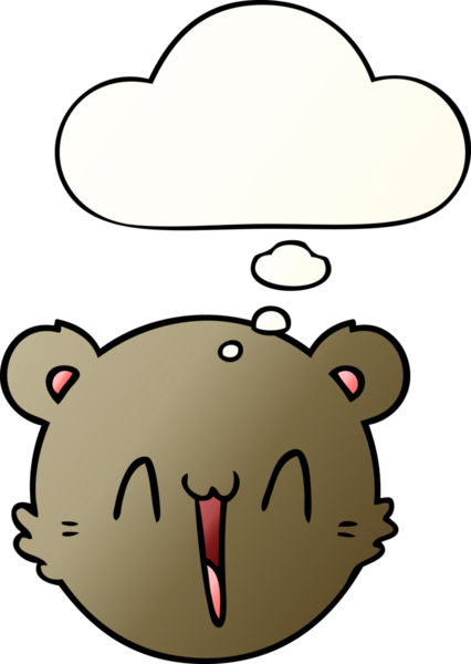 Bir insan tarafından çizilmiş yumuşak eğimli düşünce baloncuklu şirin oyuncak ayı yüzlü.