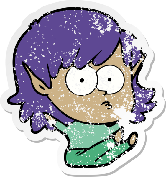 Bir insan tarafından çizilmiş karikatür elf kızının sıkıntılı çıkartması.