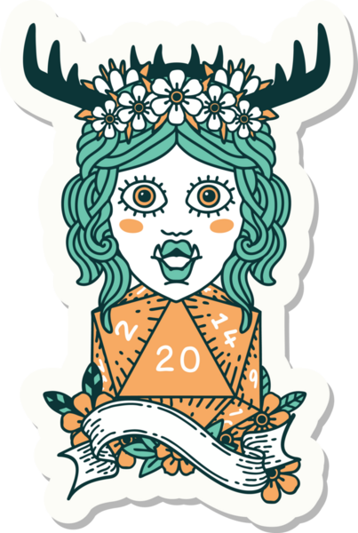 Bir insan tarafından çizilmiş 20 zarlı Ork Druid karakterinin çıkartması.