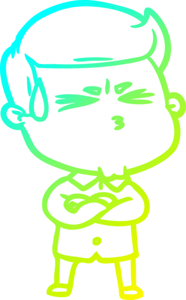 Bir insan tarafından çizilmiş terleyen bir çizgi film karakteri çizimi.