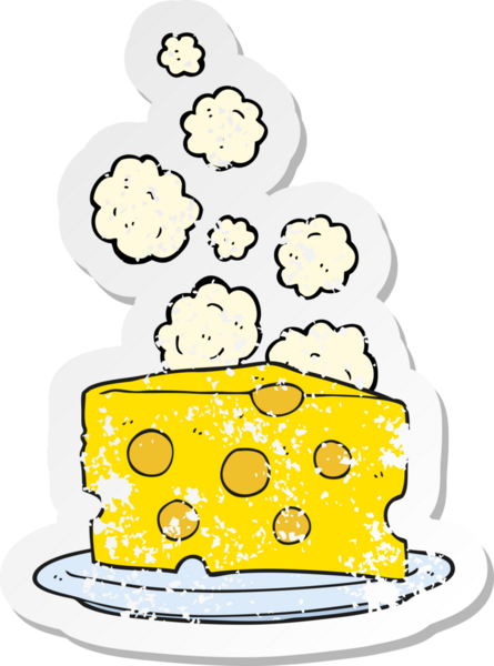 Bir insan tarafından çizilmiş karikatür peynirinin gerilimli retro yapıştırması