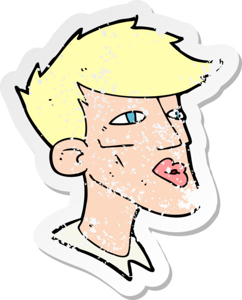 Bir insan tarafından çizilmiş erkek model bir çizgi film karakterinin gerilimli çıkartması.