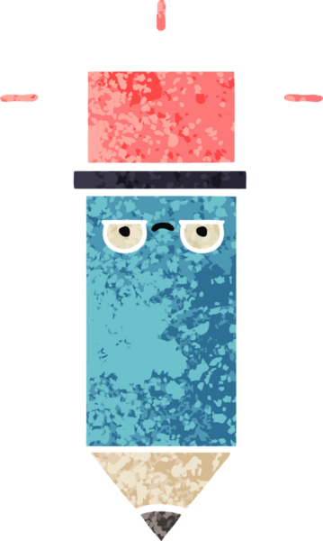 Bir insan tarafından çizilmiş bir kalemin retro çizim tarzı karikatürü