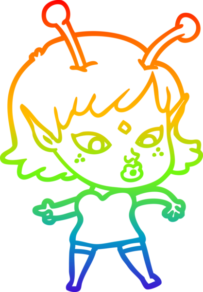 Gökkuşağı gradyan çizgisi bir insan tarafından çizilmiş güzel bir uzaylı kızın çizimi.