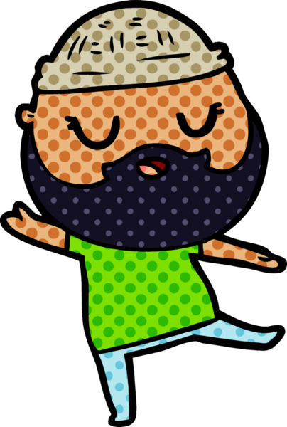 Bir insan tarafından çizilmiş sakallı sevimli bir çizgi film adamı.