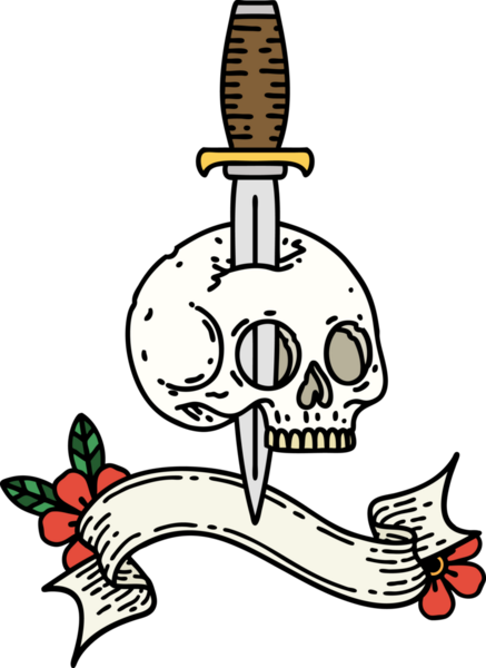 Bir insan tarafından çizilmiş geleneksel bir kafatası dövmesi.