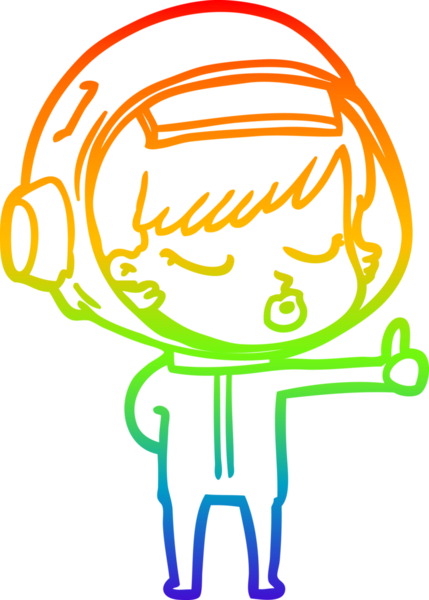 Gökkuşağı gradyan çizgi çizimi. Bir insan tarafından çizilmiş güzel astronot kız.