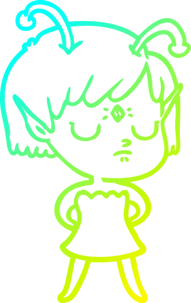 Bir insan tarafından çizilmiş bir uzaylı kız çizgi filmi.