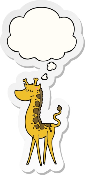 Düşünce baloncuklu karikatür zürafası insan tarafından çizilmiş bir çıkartma.