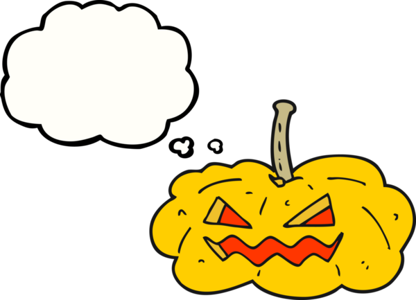 Serbest çizim düşünce baloncuğu karikatürü Cadılar Bayramı balkabağı bir insan tarafından çizildi