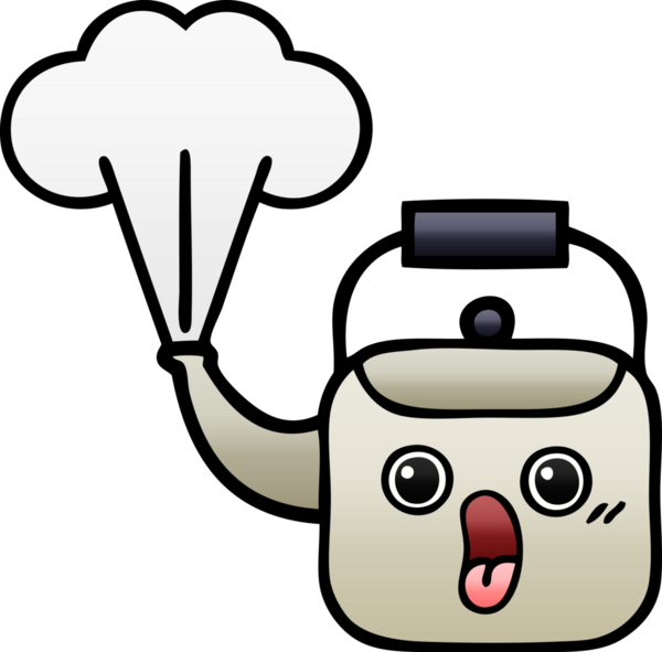 Bir insan tarafından çizilmiş dumanı tüten bir çaydanlığın gölgeli çizgi filmi.