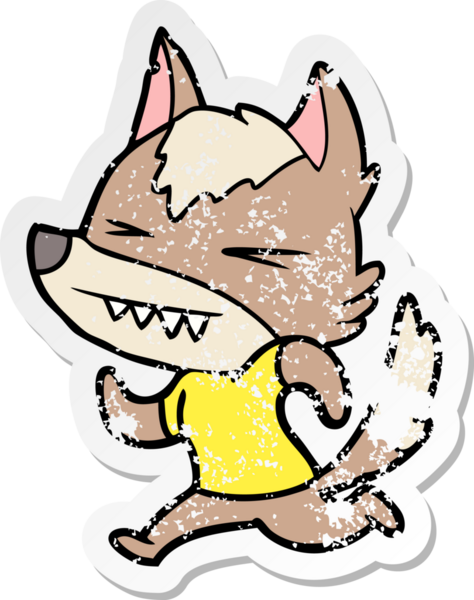 Bir insan tarafından çizilmiş kızgın bir kurt çizgi filminin sıkıntılı çıkartması.