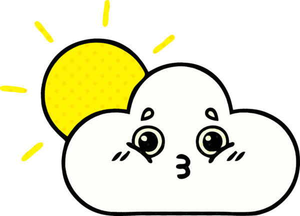 Bir insan tarafından çizilmiş güneş ve bulut çizgi romanı.