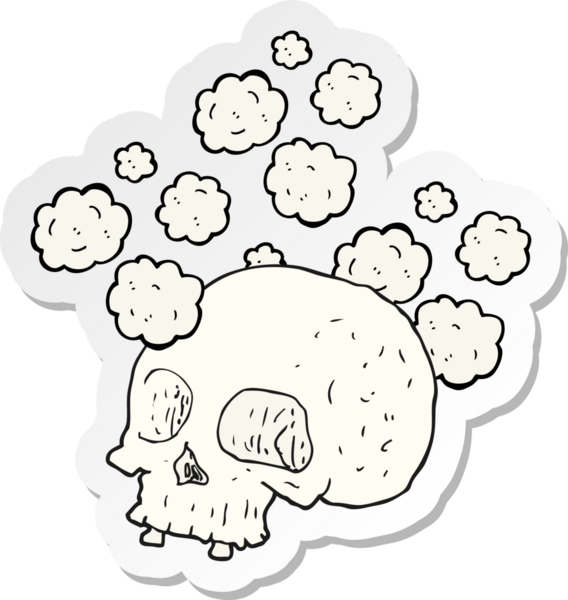 Bir insan tarafından çizilmiş eski bir kafatasının çıkartması.