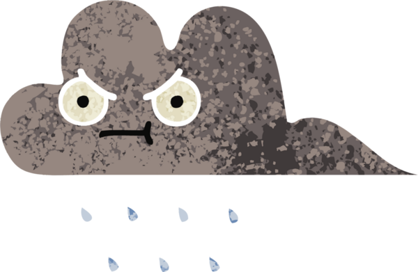 Bir insan tarafından çizilmiş fırtına yağmuru bulutunun retro çizim tarzı karikatürü