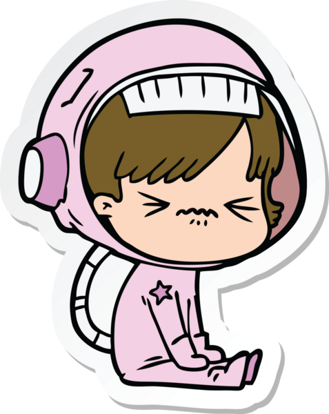 Bir insan tarafından çizilmiş kızgın bir uzay kızının çıkartması.