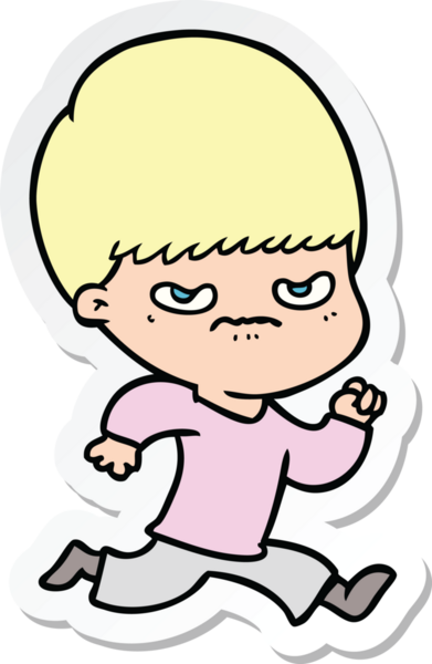 Bir insan tarafından çizilmiş kızgın bir çizgi film çocuğunun çıkartması.