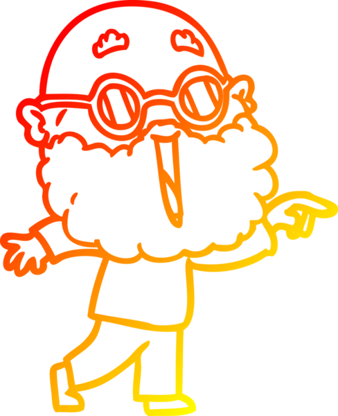 Çizgi film karakteri, sakallı, neşeli bir adamın insan tarafından çizilmiş sıcak çizgi çizimi.