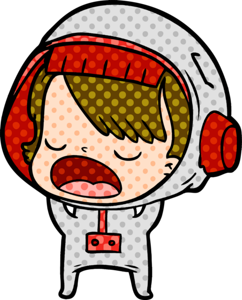 Bir insan tarafından çizilmiş, konuşan astronot kadın.