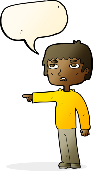 Çizgi filmci çocuk bir insan tarafından çizilmiş konuşma balonuyla işaret ediyor.