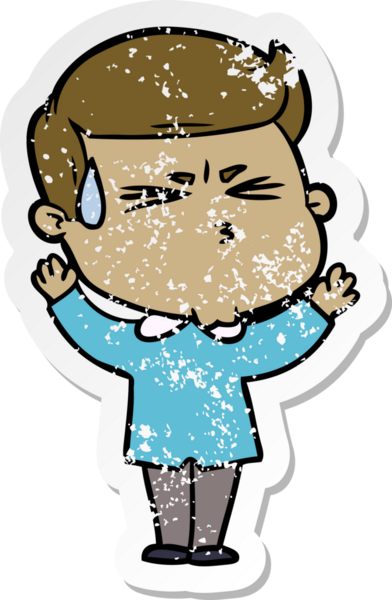 Bir insan tarafından çizilmiş terleyen bir çizgi film karakterinin sıkıntılı çıkartması.