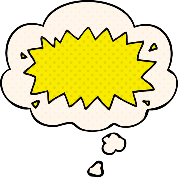 Bir insan tarafından çizilmiş çizgi roman tarzı düşünce baloncuklu çizgi film patlama sembolü.