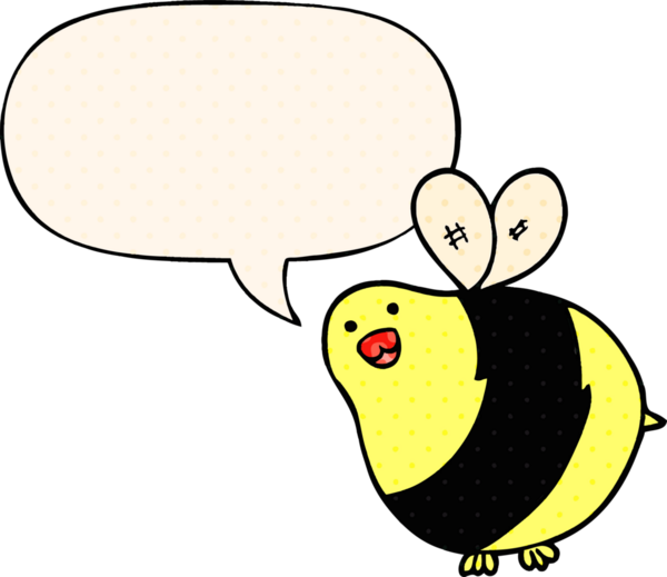 Bir insan tarafından çizilmiş çizgi roman tarzında konuşma balonu olan çizgi film arısı.