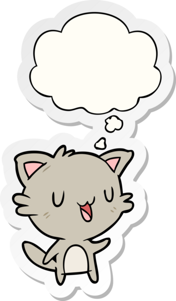 Düşünce baloncuklu çizgi film mutlu kedi bir insan tarafından çizilmiş çıkartma