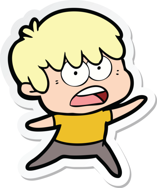 Bir insan tarafından çizilmiş endişeli bir çizgi film çocuğunun çıkartması.