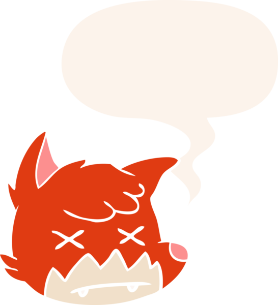 Bir insan tarafından çizilmiş eski moda konuşma baloncuklu ölü tilki yüzü.