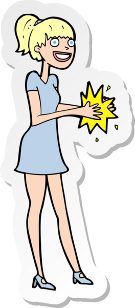 Bir insan tarafından çizilmiş el çırpan bir karikatür kadının çıkartması.