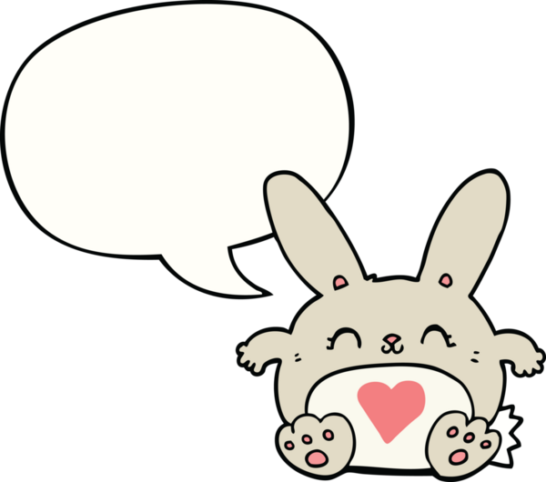 Bir insan tarafından çizilmiş, aşk dolu bir kalbi olan sevimli çizgi film tavşanı.